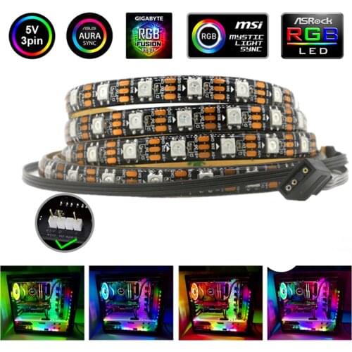 WS2812B Addressable Rainbow PC Digital LED Strip For 5V 3pin ARGB Header PC Case Asus Aura Sync RGB Fusion 2.0 0.5M 1M 1.5M 2M