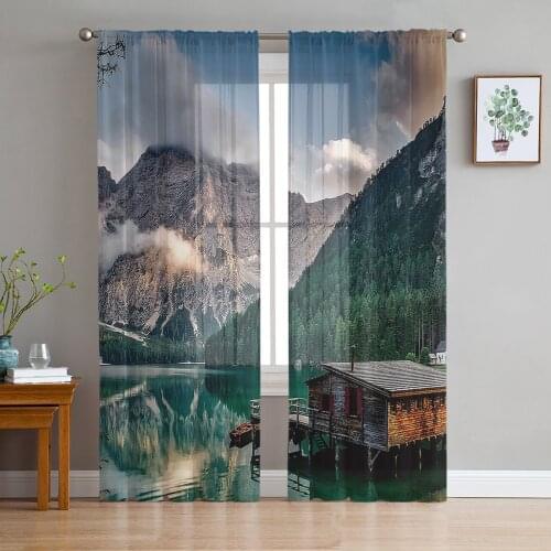 Mountain Woods Hut Lake Window Curtains Bedroom Modern Drape Sheer Tulle Valances Living Room Kitchen Voile Curtain
