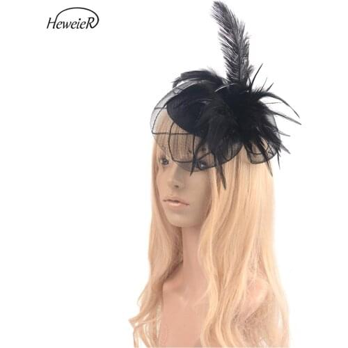Ladies Women Bridal Wedding Races Cocktail Party Fascinator Hats Feather Mesh Net Handmade Hair Clip