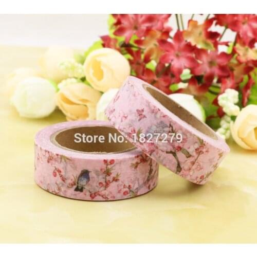 1pcs pink Clubs Flower, birds Washi Tape Floral Masking Tapes Decorative Stickers Diary Deco Scrapbooking Sticker
