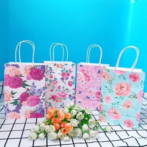 10pcs Paper Bag With Handle European Retro Flower Pastoral Stationery Learning Materials Storage Gift Packaging Student Gifts