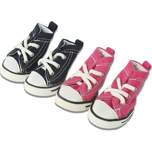 4 Pcs/set Puppy Sporty Cloth Shoes Pink Blue Denim Canvas Anti-slip Sneaker Pet Dog Boots Lovely Shoes For Small Dogs 10E