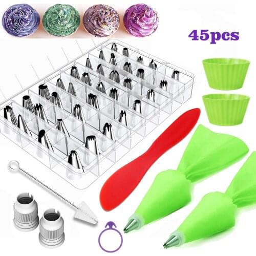 45pcs/set Icing Piping Pastry Bags Cupcake Cup Pp Scraper +36 Pcs Nozzles Home Kitchen DIY Cake Tool Baby Food Dissolved Beans