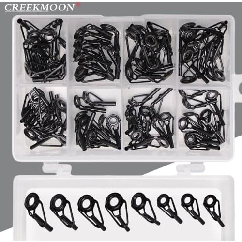 80pcs/Box 6/8# Mixed Size Fishing Rod Guide Tip Repair Kit Set DIY Eye Rings Stainless Steel Frames Ceramics Line Guides Ring