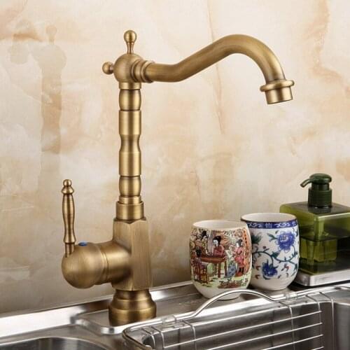 Antique Brass Kitchen Faucets Bathroom Basin Faucet Mixer Kitchen Sink Faucet 360 Rotate Single Handle Hot And Cold Water Tap