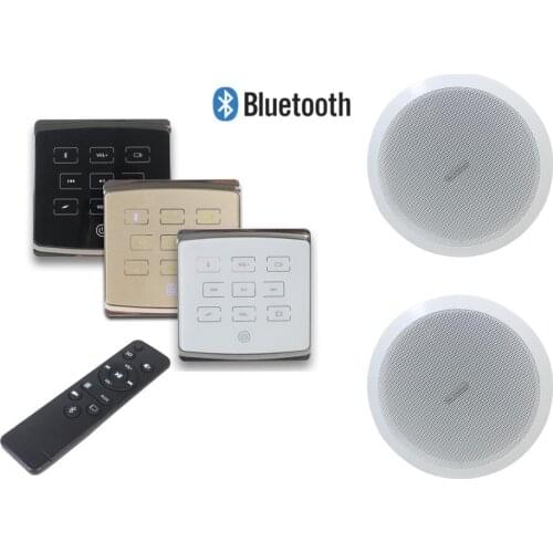 Smart home audio system 2x25W wireless wall mounted amplifier with touch key and 2 ceiling speakers,Support USB/SD/AUX/Bluetooth