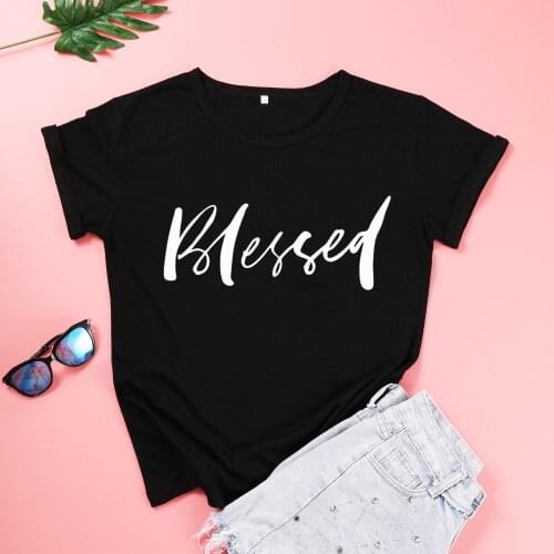 BLESSED Fashion Jesus Women Tshirt Christian Streetwear Harajuku Female Clothing Cotton Shirt O Neck Short Sleeve Casual Tees