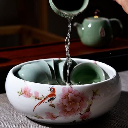 Large Tea Wash Chinese Tea Set Pen Wash Ceramic Accessories Tea Ceremony Six Gentleman Tea Water Wash Daffodil Flowerpot