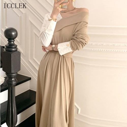 One-Piece Dress Elegant Office Ladies Dress 2021 Spring Autumn New Korean V-Neck Stitching Fake Two-Piece Lace-Up Waist Dresses