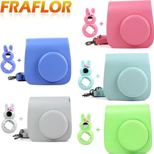 5 Colors Quality PU Leather Camera Case and Rabbit Close-Up Selfie Lens for Fujifilm Instax Mini 9/ Mini 8 Instant Film Camera