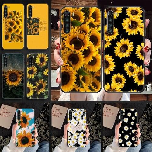 Yellow flower sunflower Phone case For Xiaomi Redmi Note 7 7A 8 8T 9 9A 9S 10 K30 Pro Ultra black 3D shell fashion hoesjes tpu
