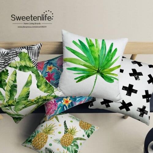 Sweetenlife Tropical plants Decorative Cushion Covers 60*60CM Cotton Linen Cushions Home Decor New Year 2018 Throw Pillow Covers