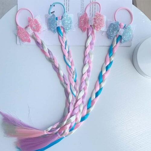 Children Wig Braid Korea Girl Color Bow Hair Circle Long Hair Princess Baby Girls Show Cosplay Hair Accessories Birthday Party