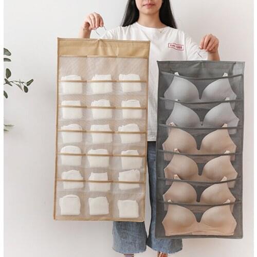 Double-sided Clear Hanging Bag Folding Clothing Storage Bag Socks Bra Underwear Rack Hanger Storage Bags Bra Organizer