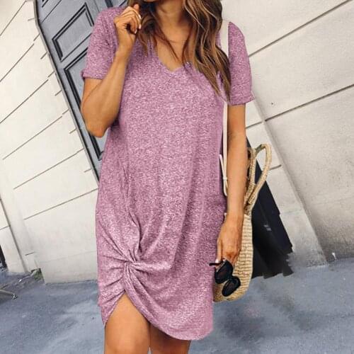Elegant Dress Women V-Neck Solid Knee-Length Dresses Female High Waist side twist knot cotton Dress Spring Summer 2021 Vestidos