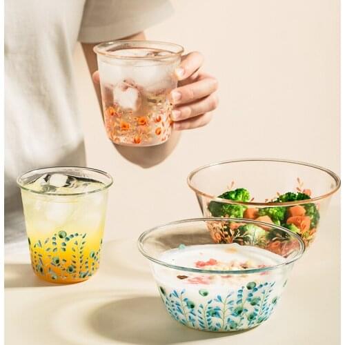 Ins Popular Cartoon Breakfast Fruit Container 620ML Glass Bowls Tea Milk Coffee Cups Without Handgrip 320ML