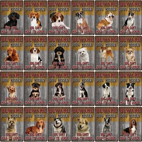 [ Kelly66 ] Beware Dogs Dachshund Boxer Border Collie Metal Sign Tin Poster Home Decor Bar Wall Art Painting 20*30 CM Size Dy104