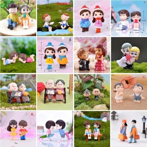 2pcs/set Mini Doll Lovers Couple Miniature DIY Terrarium Figurines Fairy Garden Decor Valentines Day Gift Home Accessories