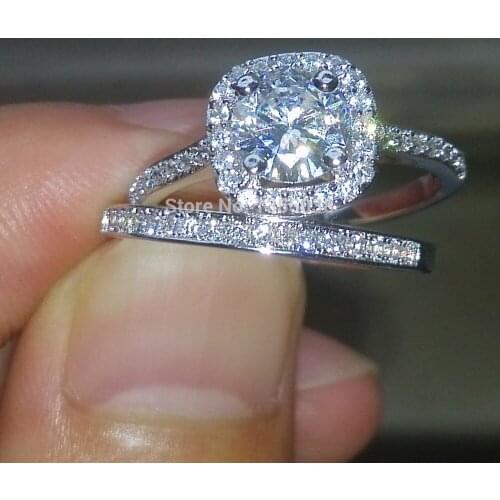 Fashion Jewelry Sparkling Jewellery AAAAA zircon cz 10KT White Gold Filled Wedding Ring Set Sz 5-10 Gift Free shipping