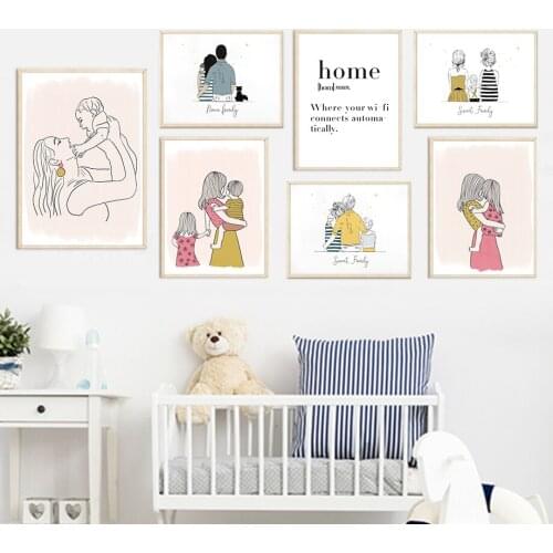 Father Mother Child Son Daughter Cat Hug Home Wall Art Canvas Painting Nordic Posters And Prints Wall Pictures Kids Room Decor