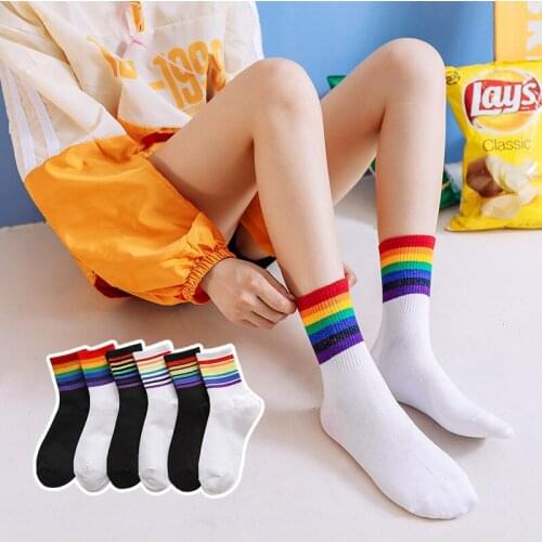 Cute High School Girls Cotton Loose Striped Crew Socks Colorful Women Harajuku Designer Retro Short Socks for Women Ladies