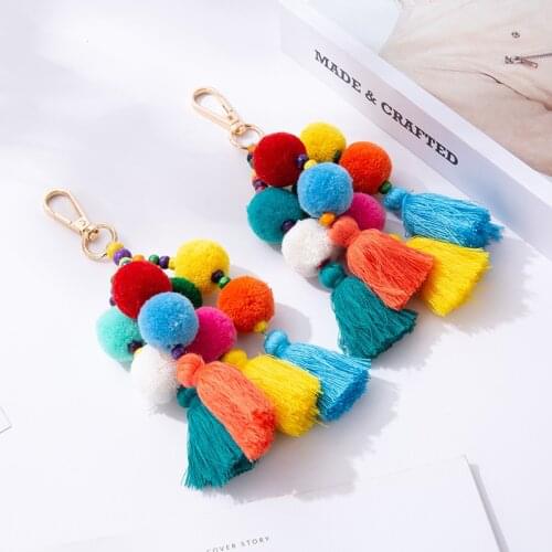 New Fashion Candy Color Pom Pom Tassel Keychain Fake Rabbit Fur Ball Key Chain Porte Clef Pompon Fluffy Bag Accessories Keyring