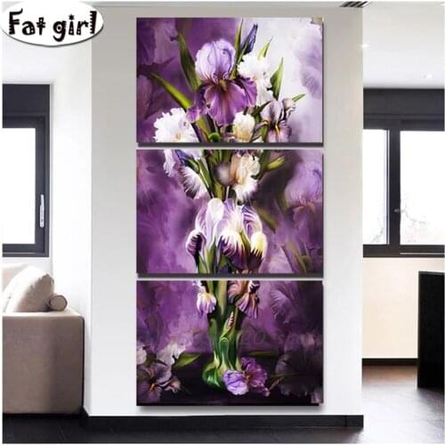 Full square Iris flower diamond painting diy wall art cross stitch round drill embroidery kits mosaic Hallway Home furnishings