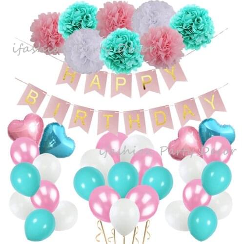 Pink Happy Birthday Banner Tiffany Blue Latex Ballooons Letter Banner Birthday Party Wedding Decorations Girl Kids Party Favors