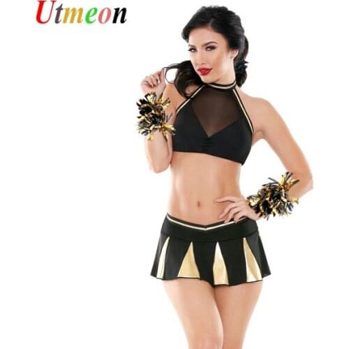 UTMEON Sexy Womens Transparent Glittering Cheerleaders Costume Adult Uniform Fantasias Cheers Team Set