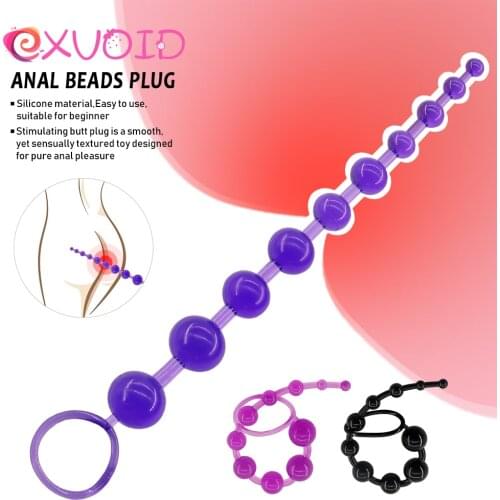 EXVOID Silicone Long Anal Plug Prostate Massager Sex Toys for Men Women Butt Plug for Beginner Anal Beads Vagina Open 10 Balls
