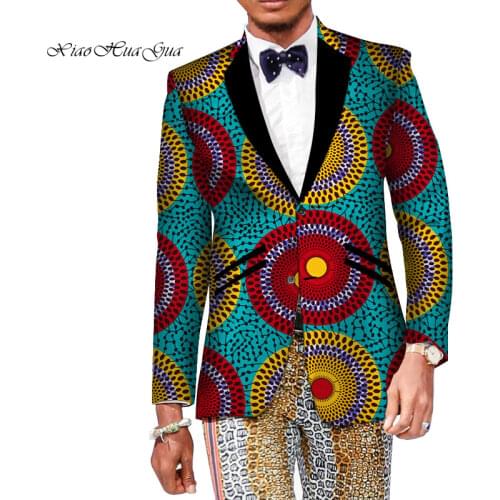 Ankara wedding suits Causal Print Suit Jacket Coat African Men Clothing Blazers Slim Fit Elegant v neck Dashiki Bazin WYN163