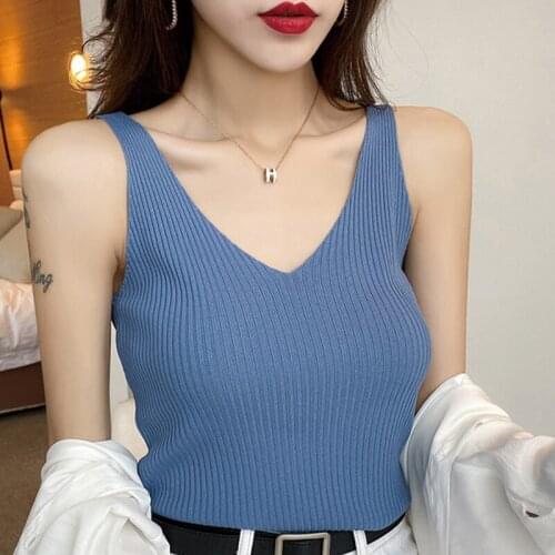 QRWR 2020 Spring Autumn Woman Sweaters Fashion Sexy V Neck Vest Sleeveless Knitting Pullover Slim Fit Basic Sweaters Women