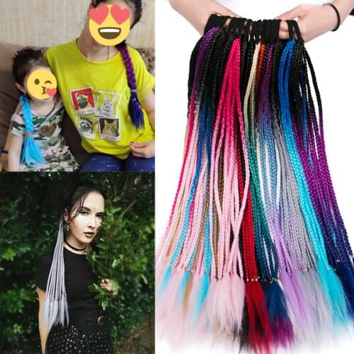 VERVES crochet braid Ponytail Hairpiece With Rubber band hair ring 24 inch Synthetic Hair Ponytail Hair Extension Rainbow,Purple