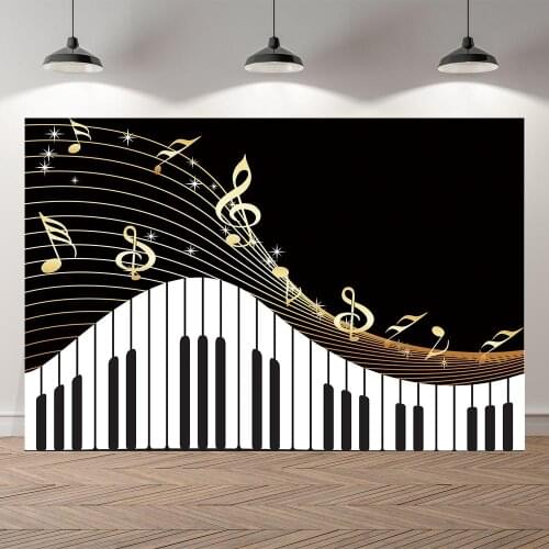 Vinyl Piano Backdrop Black and White Piano Keys Photography Background Music Piano Themed Live Birthday Party Banners Back