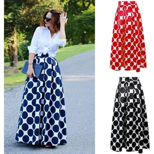 Summer Women A-Line long skirt Elegant French Style Retro Skirt Fashion High Waist Slim Polka Dot Large A-Line Skirts Plus Size
