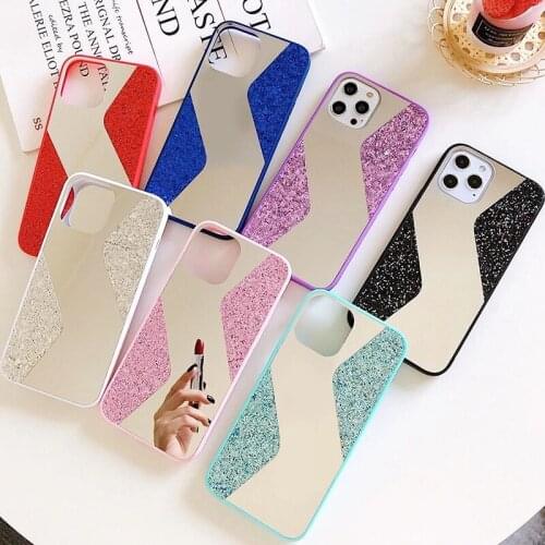 1pcs Makeup Mirror Case For iPhone 12 11 Pro MAX 12 mini Silicone Luxury Glitter Cover For iphone 6 7 8 Plus XR X XS Max S220