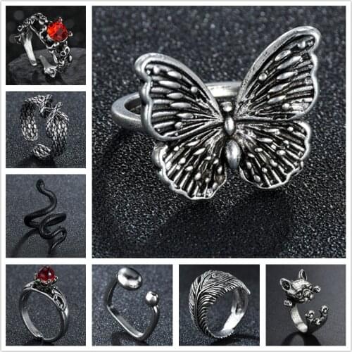 Gothic Vintage Butterfly Rings For Women Adjustable Ring Wedding Party Statement Jewelry Party Gift