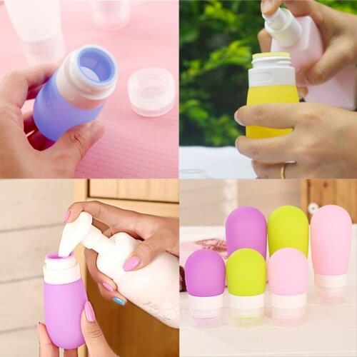 1pc 38/80ml Portable Travel Refillable Bottles Silicone Empty Containers Squeeze Press Lotion Shampoo Cosmetic Makeup Box
