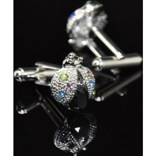 10Pairs/lot Ladybird Cufflinks Animal Landybug Cuff Links With Rhinestone Inlaid Cufflinks Mens Jewelry Wholesale