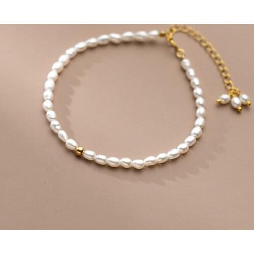 100% real. 925 Sterling silver Fine Jewelry Freshwater Oval Pearl Baroque &Bead Chain Bracelet Tassel C-S4694