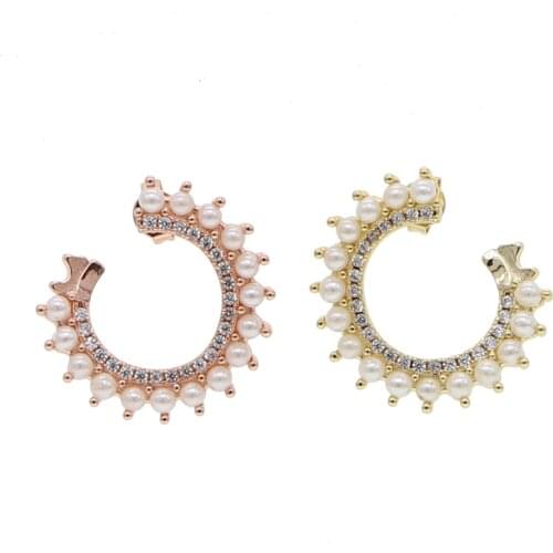 2019 summer Fresh Pearl beads hoop Earring Fashion women girl gift jewelry luxury Trendy clear cz pearl Round circle earring