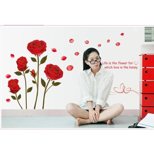 Rose Flower 3D PVC Wall Sticker DIY Wall Decal Mural Living Room Home Decor Stickers Decoration Wallpaper 45*60CM