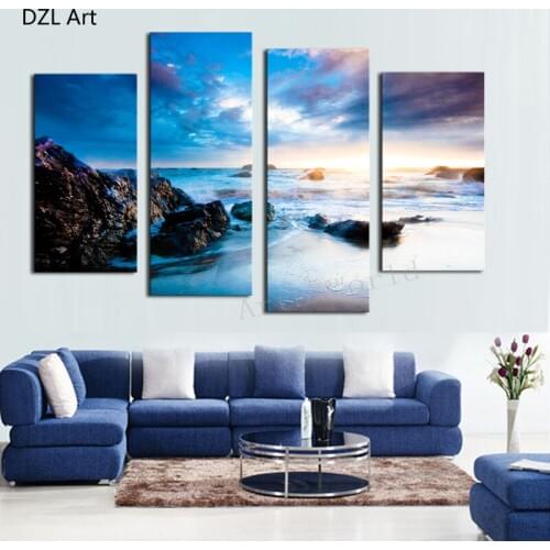 4 Pcs Hot Stone Sea View Wall Art Picture Home Decoration Living Room Canvas Print Painting Wall picture printing on canvas