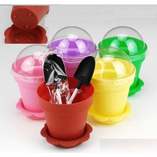 50Pcs 180ml Potted Cake Cup With Lid + Shovel + Cup Cupcake Cake Ice Cream Food Packaging Plastic Box With Lid Wedding Party