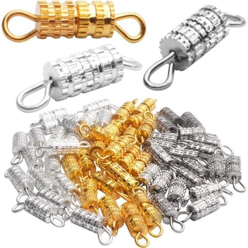 60pcs 4x14mm Barrel Screw Clasps Twist Screw Clasps Cord End Clasps Connector Fastener for Necklace Bracelet-White K,Gold,Silver