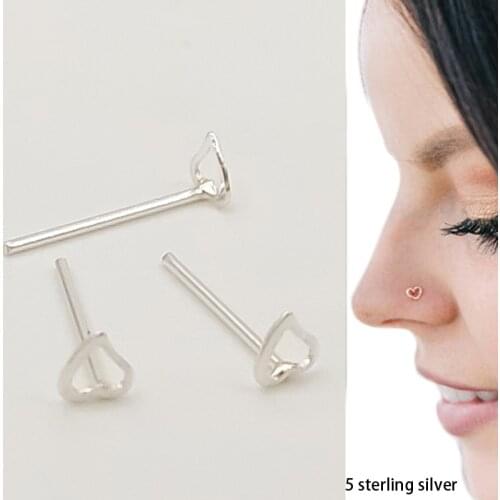 925 Sterling silver hollow Heart nose stud L shape bend available Nose pin 20pcs/pack