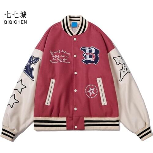 Hip Hop Baseball Jacket Men Letter Embroidery Streetwear Varsity Jackets Women Patchwork Oversized Bomber Coat Unisex 2021 New
