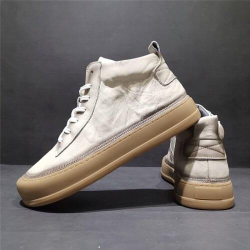 New leather mens shoes casual fashion trend wild retro style thick bottom trendy mens small board shoes leather ankle boots