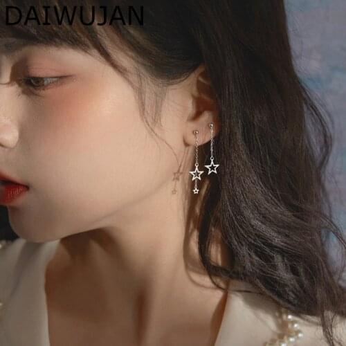 DAIWUJAN Korean Hollow Stars Pendant Drop Earrings For Women Elegant Silver Plated Tassel Womens Earring Party Wedding Jewelry