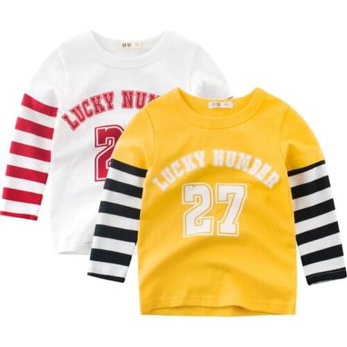 New Kids Long Sleeve T-shirts Solid Cotton striped Tops Boys Girls Print Tees Tops 2 3 4 5 6 7 8 9Years Children Sweatshirts